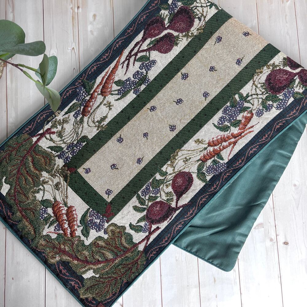 Vintage Woven Tapestry Table Runner Harvest Motif Fall Autumn Country Cottage